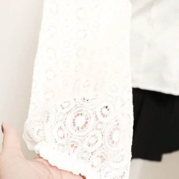 White Lace Sleeve Button Down Blouse 🕷️ ROMIMONA - Picture 2 of 7